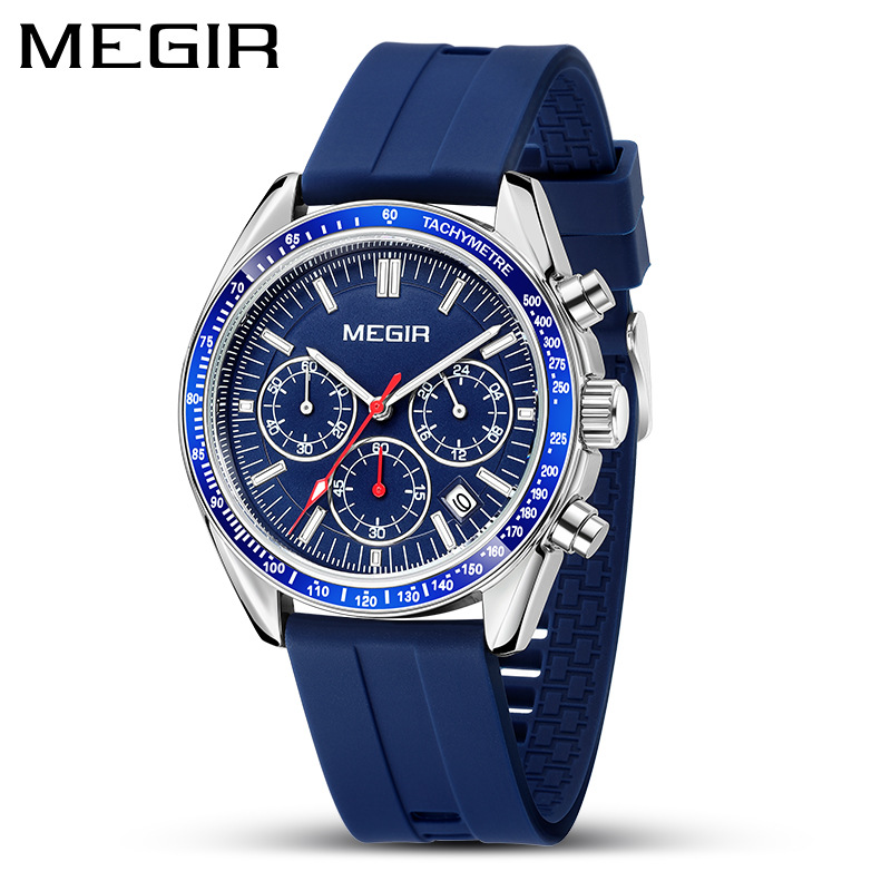美格尔megir男士时尚硅胶带多功能计时防水大表盘运动手表8105