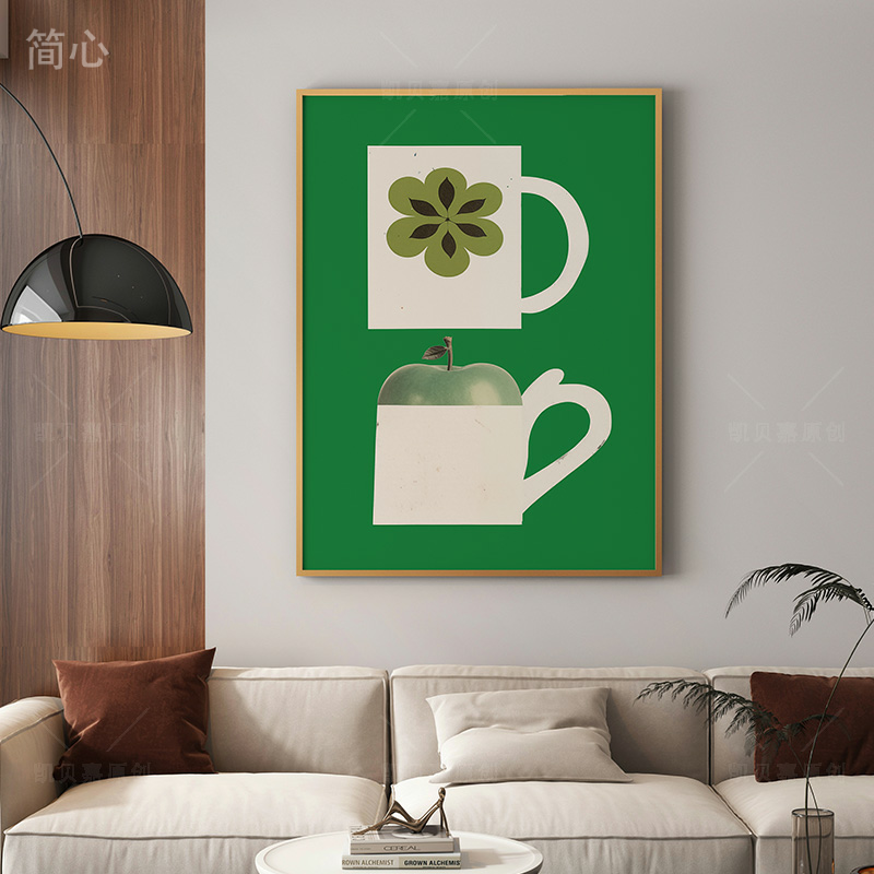 个性创意绿色苹果客厅沙发背景墙装饰画民宿餐厅墙面卧室斗柜挂画