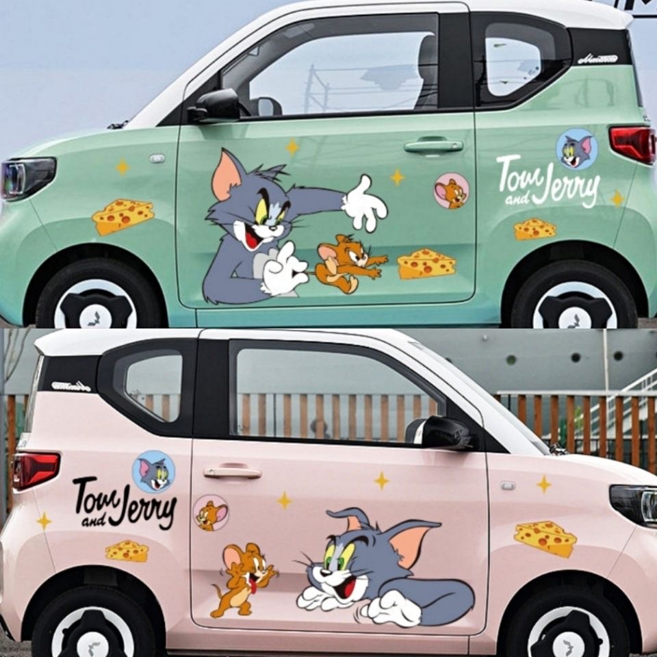 五菱宏光MINI EV马卡龙猫和老鼠车身贴拉花 卡通动漫电动汽车贴纸