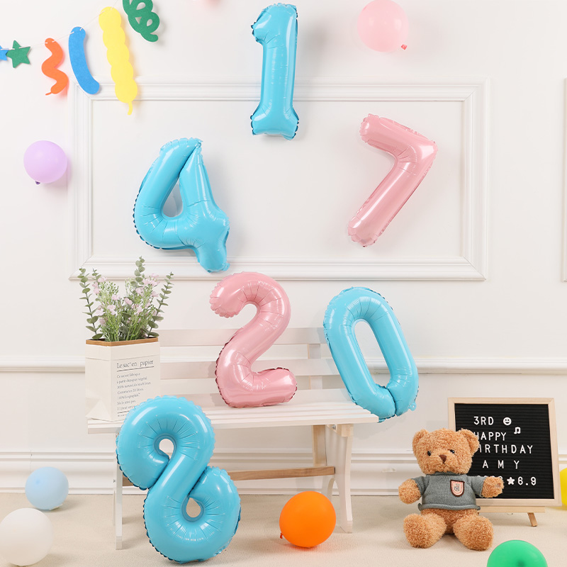 16寸粉色蓝色数字铝膜气球儿童宝宝周岁生日派对装饰布置拍照道具