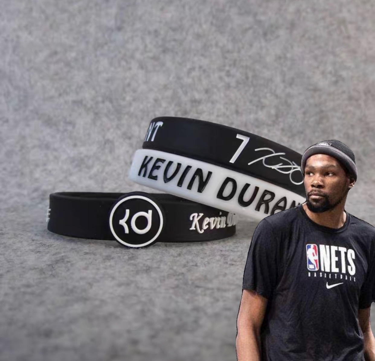 篮网队7号球星凯文杜兰特可调nba签名卡扣手环硅腕运动腕带可调节