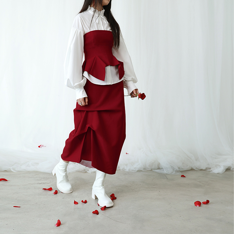 Domremy十五世宫廷小众设计感上衣新年年会酒红色系带仙女抹胸女