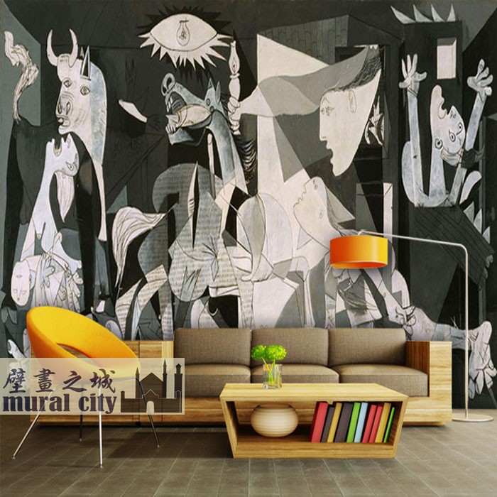 毕加索油画壁纸二战经典反法西斯墙纸欧式黑白油画立体主义壁画