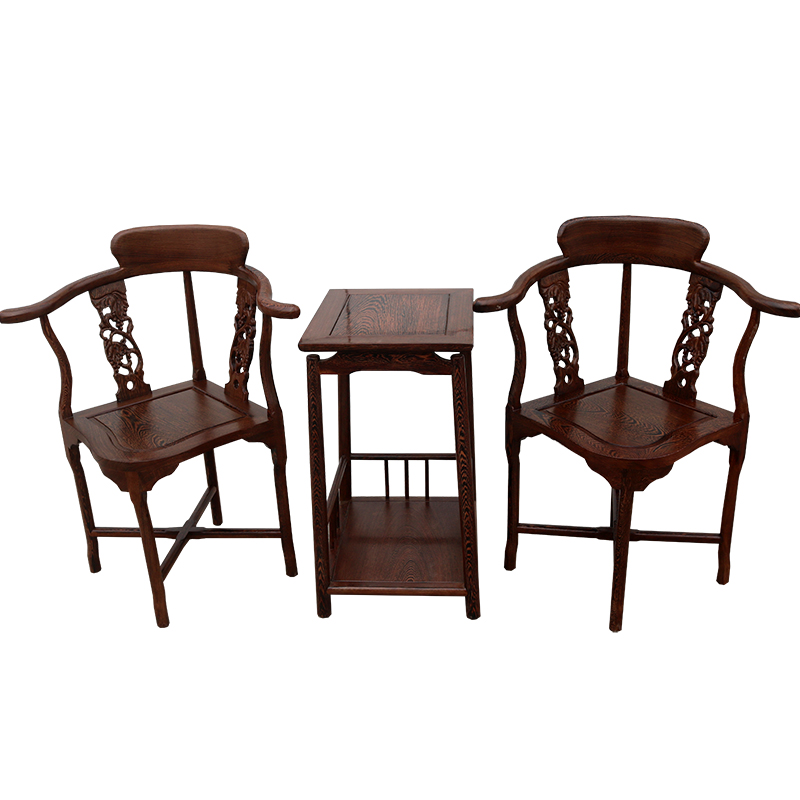 红木家具鸡翅木阳台情人椅三件套组合中式全实木仿古休闲圈椅两人