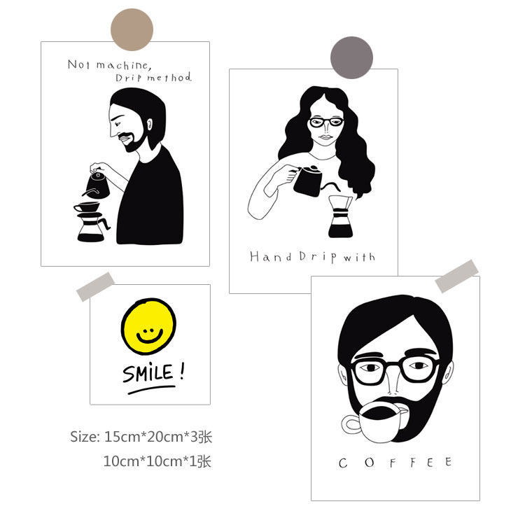 韩国设计师风格 简约黑白色系 抽象 人像笑脸海报 4张入
