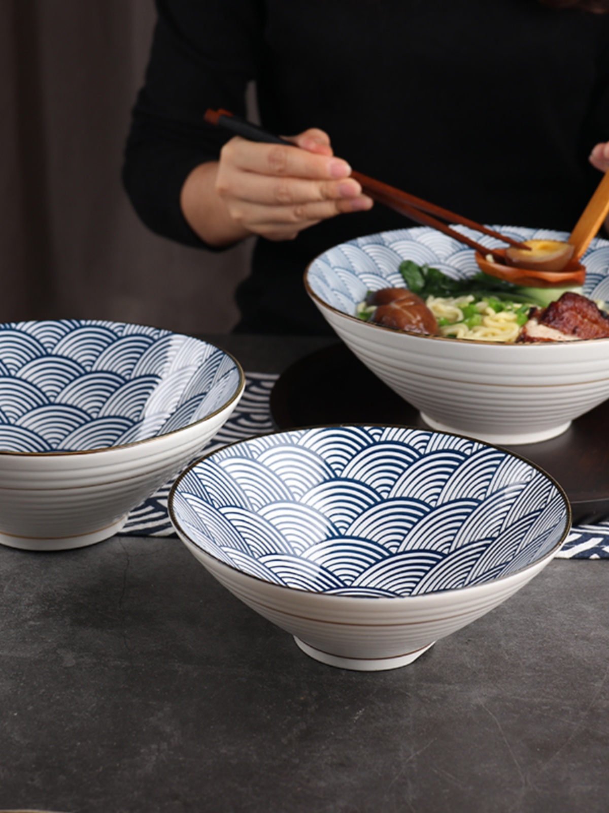 日式陶瓷釉下彩9英寸超大汤面碗家用面碗餐厅面馆牛肉拉面碗汤碗
