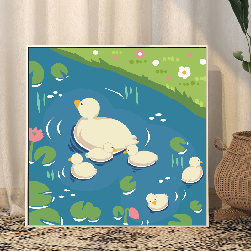 可爱治愈鸭子diy数字油画填色画画油彩高级2023新款手工儿童装饰