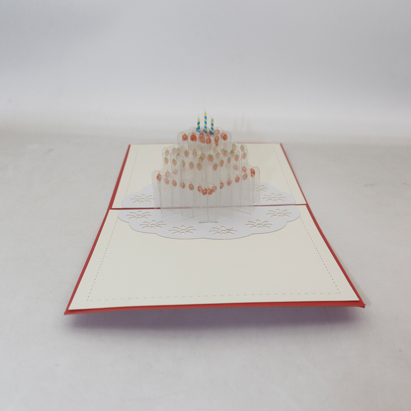 生日音乐灯光水晶蛋糕3D立体贺卡纸质工艺品创意纸雕镂空设计图案
