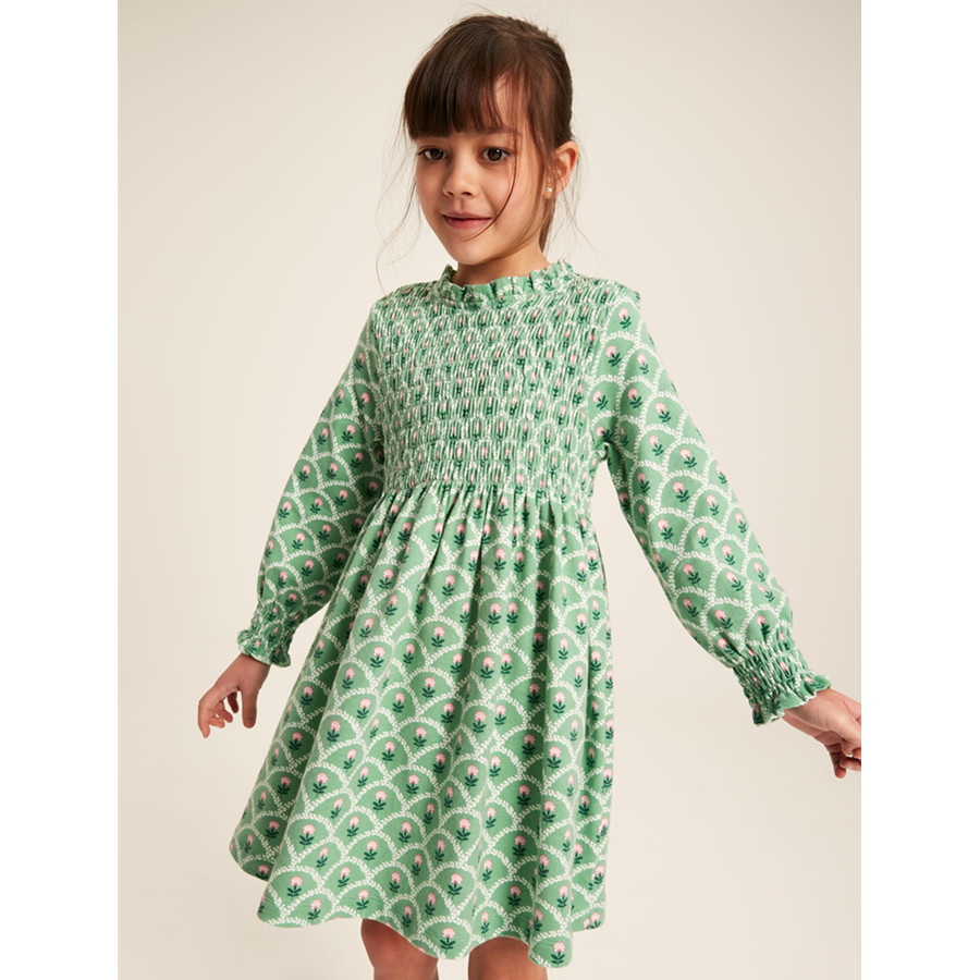 英国Joules童装代购 女童2024新款 绿色碎花 纯棉长袖 连衣裙裙子