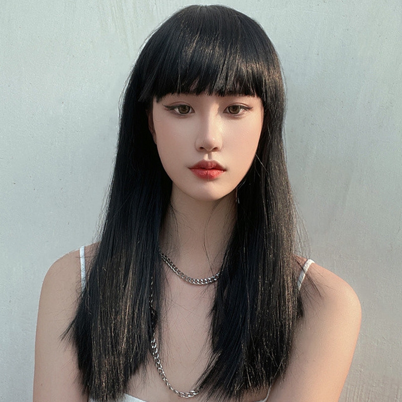 厂家批发Lisa同款假发女中长发网红漫画刘海锁骨发韩式发型全头套