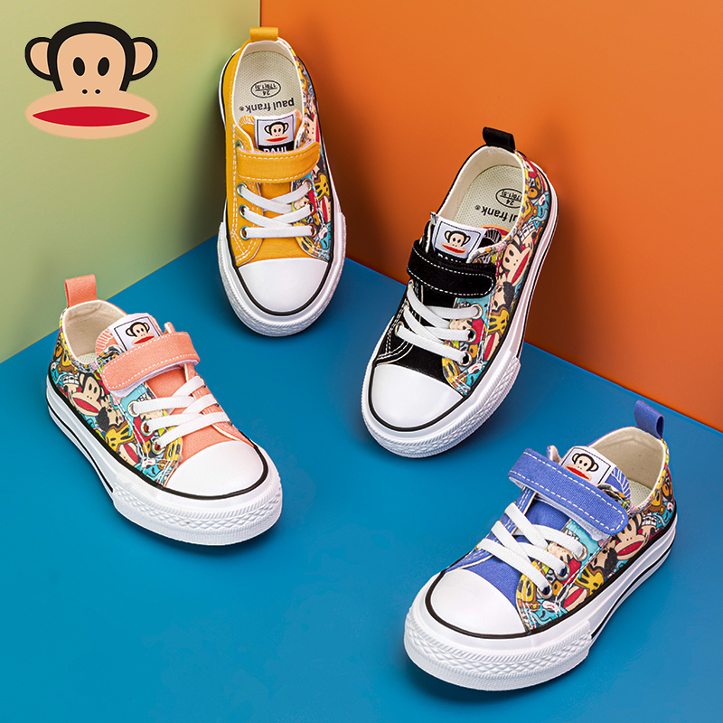 大嘴猴2024春秋季新款儿童帆布鞋子女童男童涂鸦板鞋小童宝宝男孩