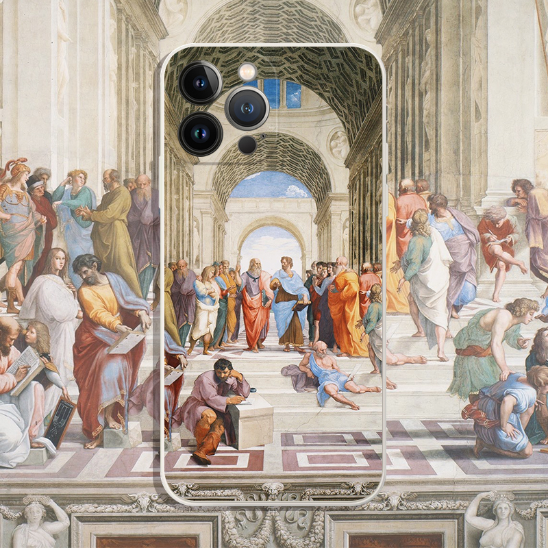 拉斐尔文艺复兴壁画雅典学院适用iPhone XS Max苹果15/14pro手机壳678plus