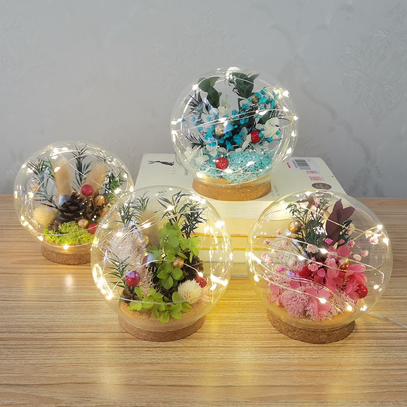 包邮手工制作diy礼物森林水晶球永生花干花植物玻璃瓶带灯材料包