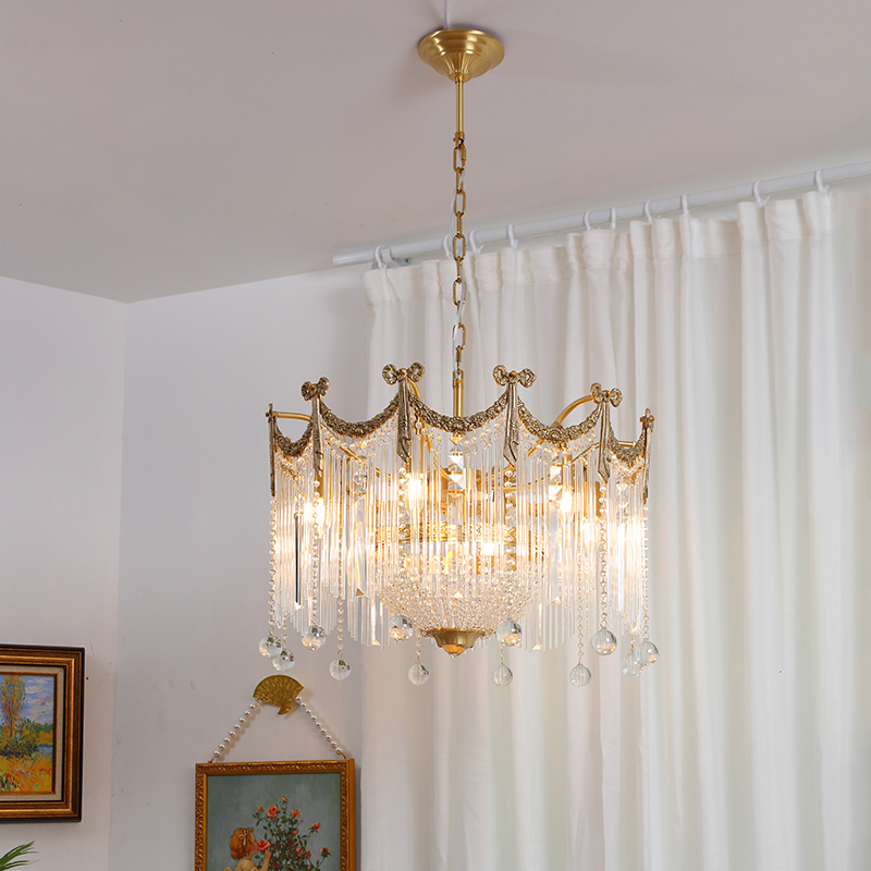 法式复古全铜水晶灯美式欧式奢华大气别墅客厅餐厅卧室吊灯网红