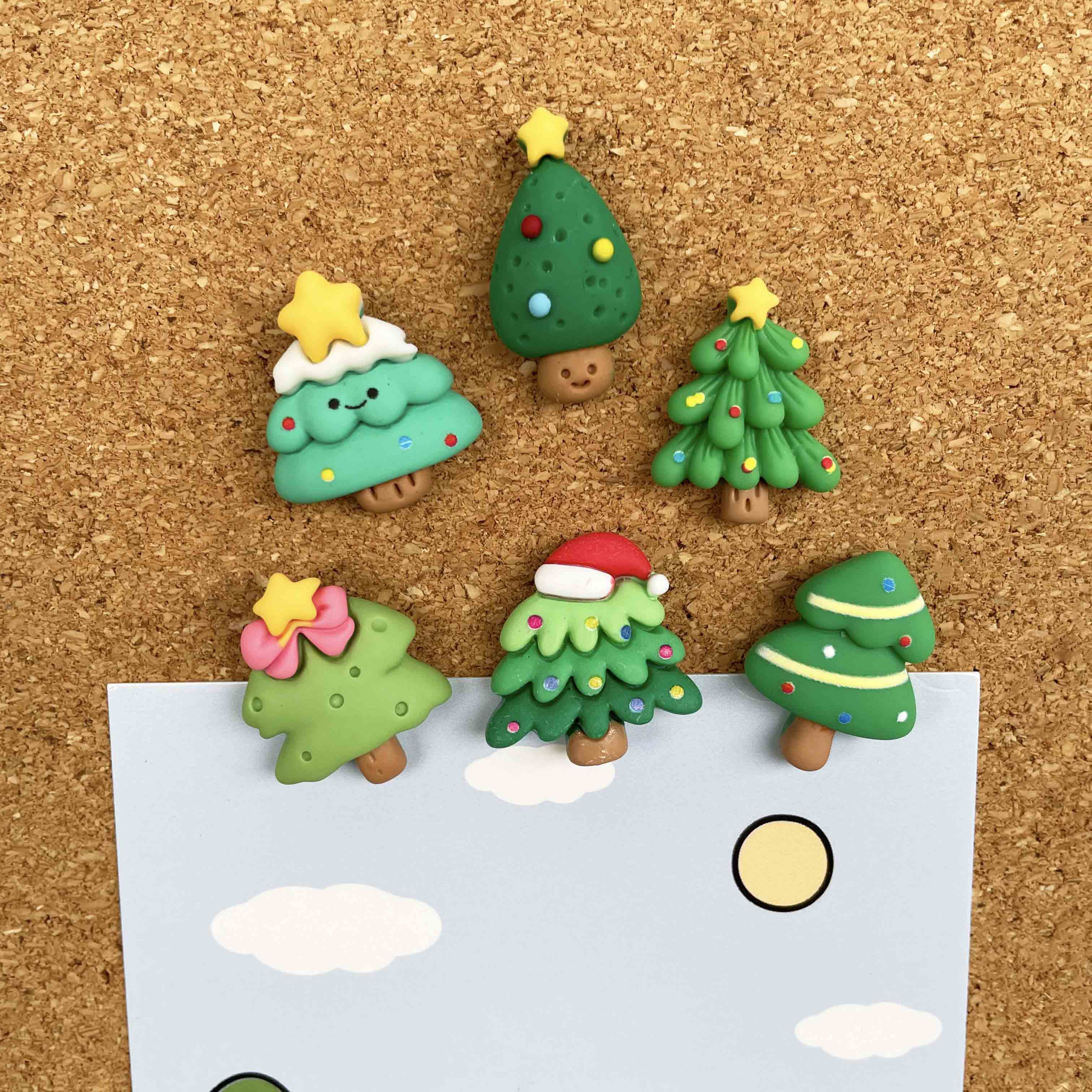 6个/套 圣诞树ins造型可爱卡通图钉 软木板照片墙装饰毛毡板按钉