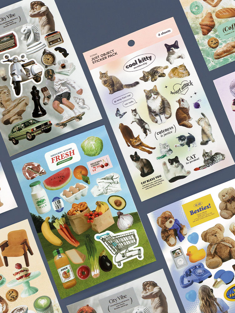 韩国iconic卡通动物复古贴纸套装无痕可移手账手机照片DIY装饰贴
