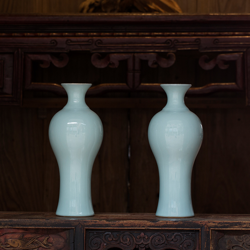 孟玉松大师汝瓷纯色手工陶瓷中式高档花瓶汝窑家居客厅装饰品花器