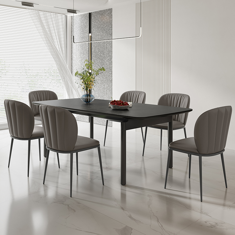 简约现代全黑色极简岩板餐桌椅组合家用小户型长方形轻奢吃饭桌子