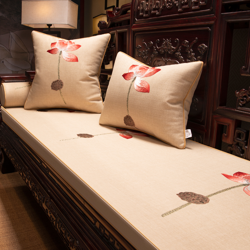新中式罗汉床坐垫红木沙发垫四季通用棉麻座垫防滑海绵乳胶垫定制