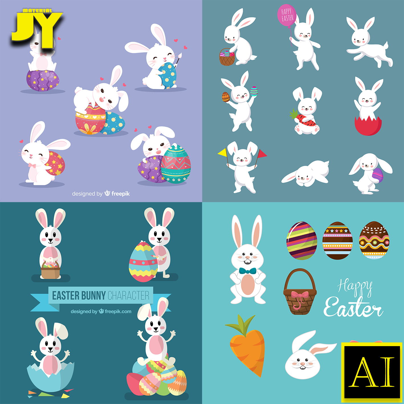创意Q版可爱卡通小白兔复活节兔子彩蛋动物儿童插画AI矢量图素材