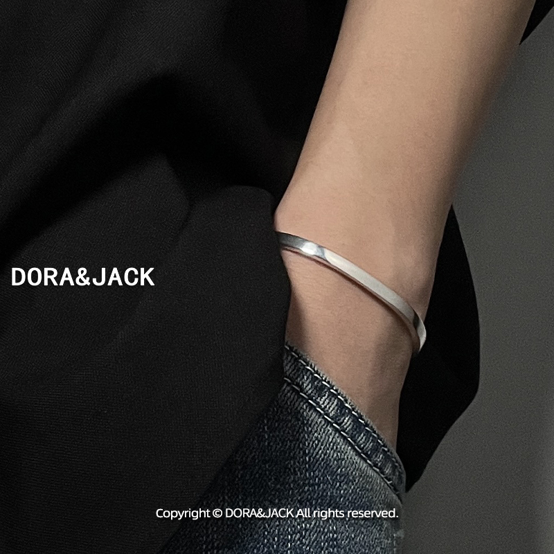 DORA&JACK999纯银手镯男款光圈亮面开口式足银男生高级感叠戴手环