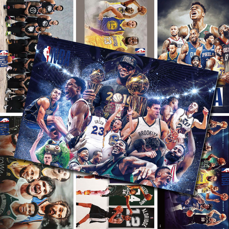 篮球海报NBA全明星海报墙纸字母哥科比詹姆斯库里欧文威少学生礼