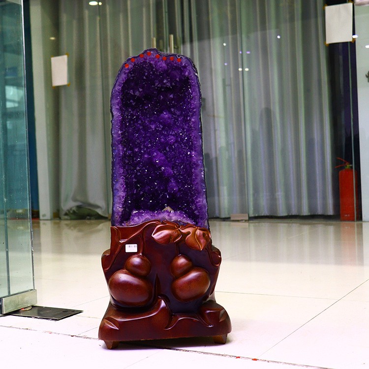 天然紫晶洞摆件乌拉圭玛瑙聚宝盆紫晶块钱袋子紫水晶洞原石家居摆