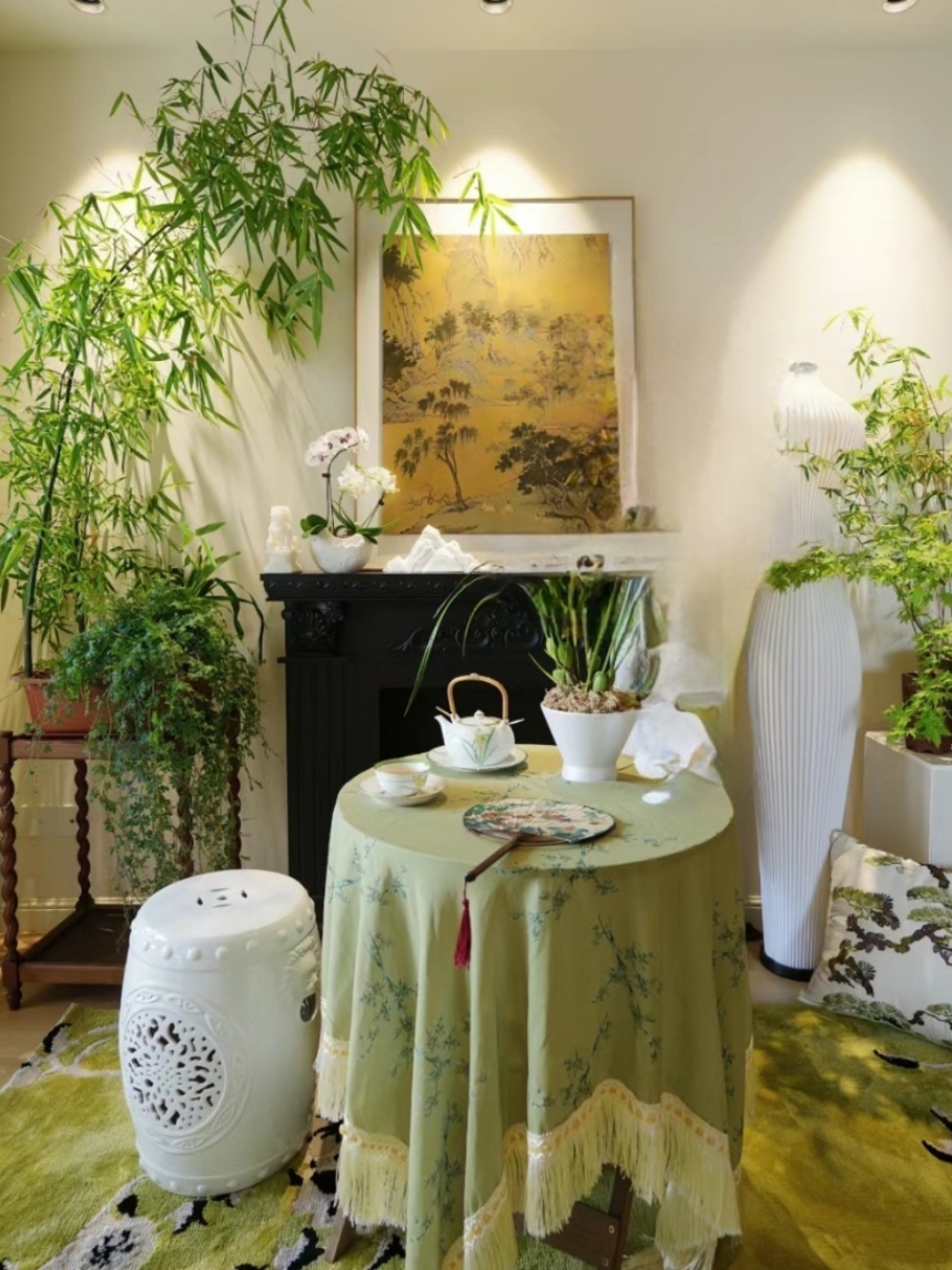新中式竹子图案古典雅致桌布艺复古流苏文艺台布边几布餐桌布家用