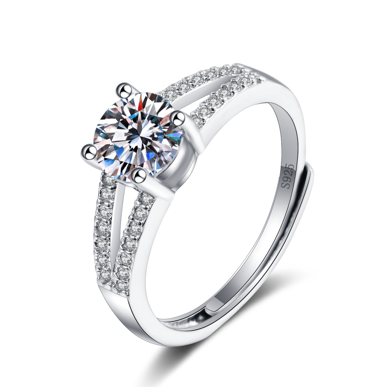 S925镀纯银硞石镶钻戒指韩版时尚女士简约甜美气质结婚订婚戒指
