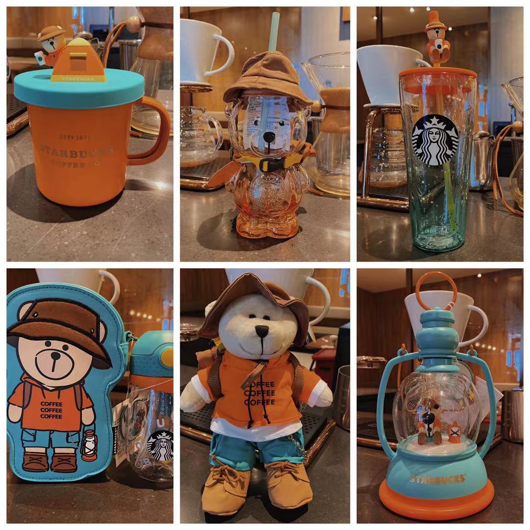 星巴克杯子21夏季野营小熊造型玻璃搪瓷零食盒款塑料吸管陶瓷水杯