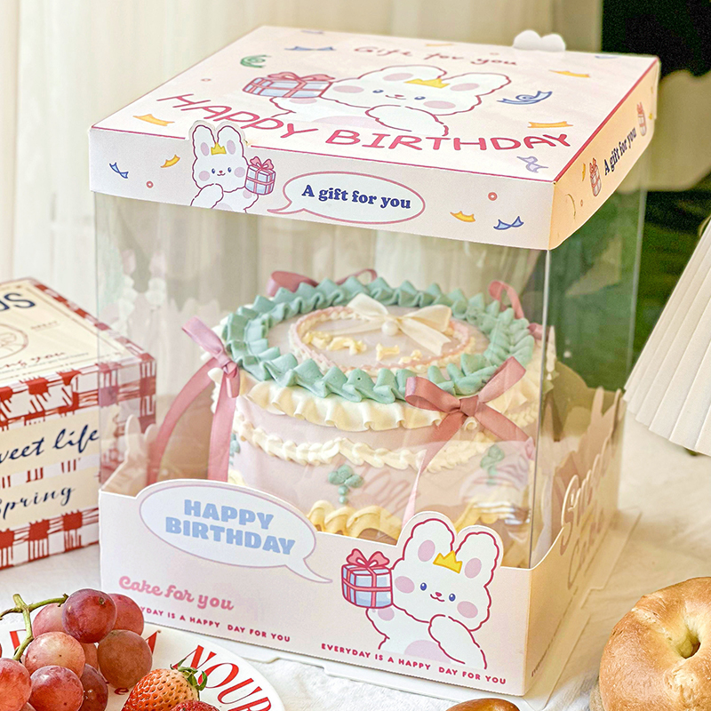 生日蛋糕盒透明礼盒6/8/10寸加高方形手提烘焙包装盒子商用一次性