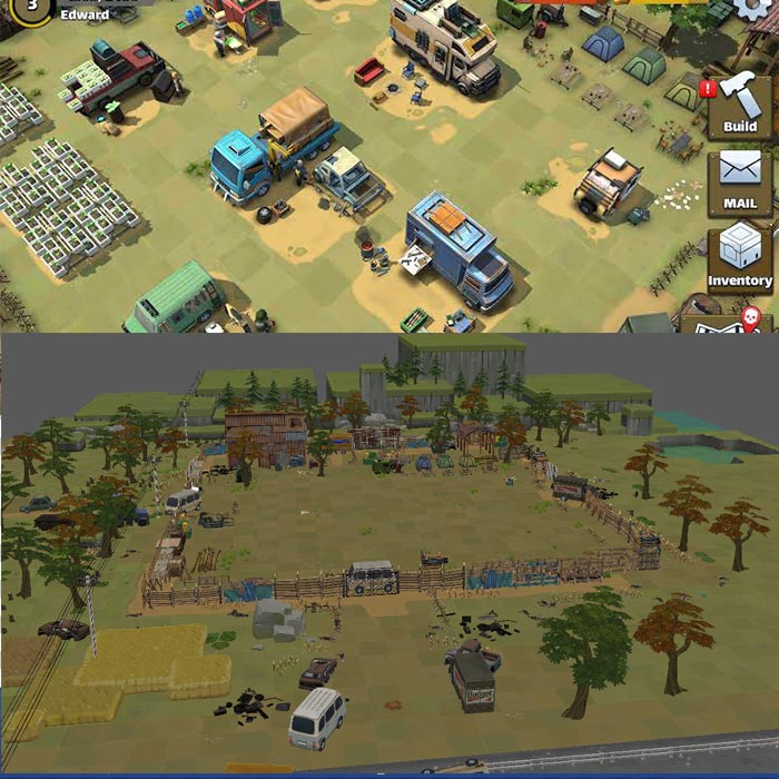 卡通Q版末世僵尸 营地 汽车农场植物地形砖块 FBX 3D模型游戏素材