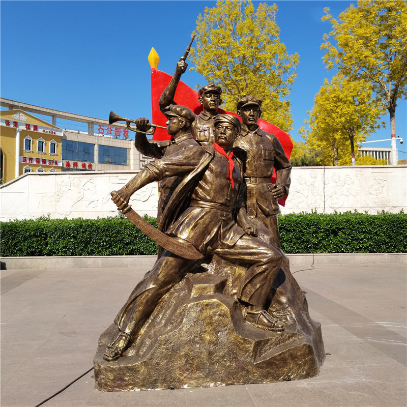 厂家定制铸铜八路军抗战雕塑玻璃钢解放红军雕像红色瑞金广场群雕