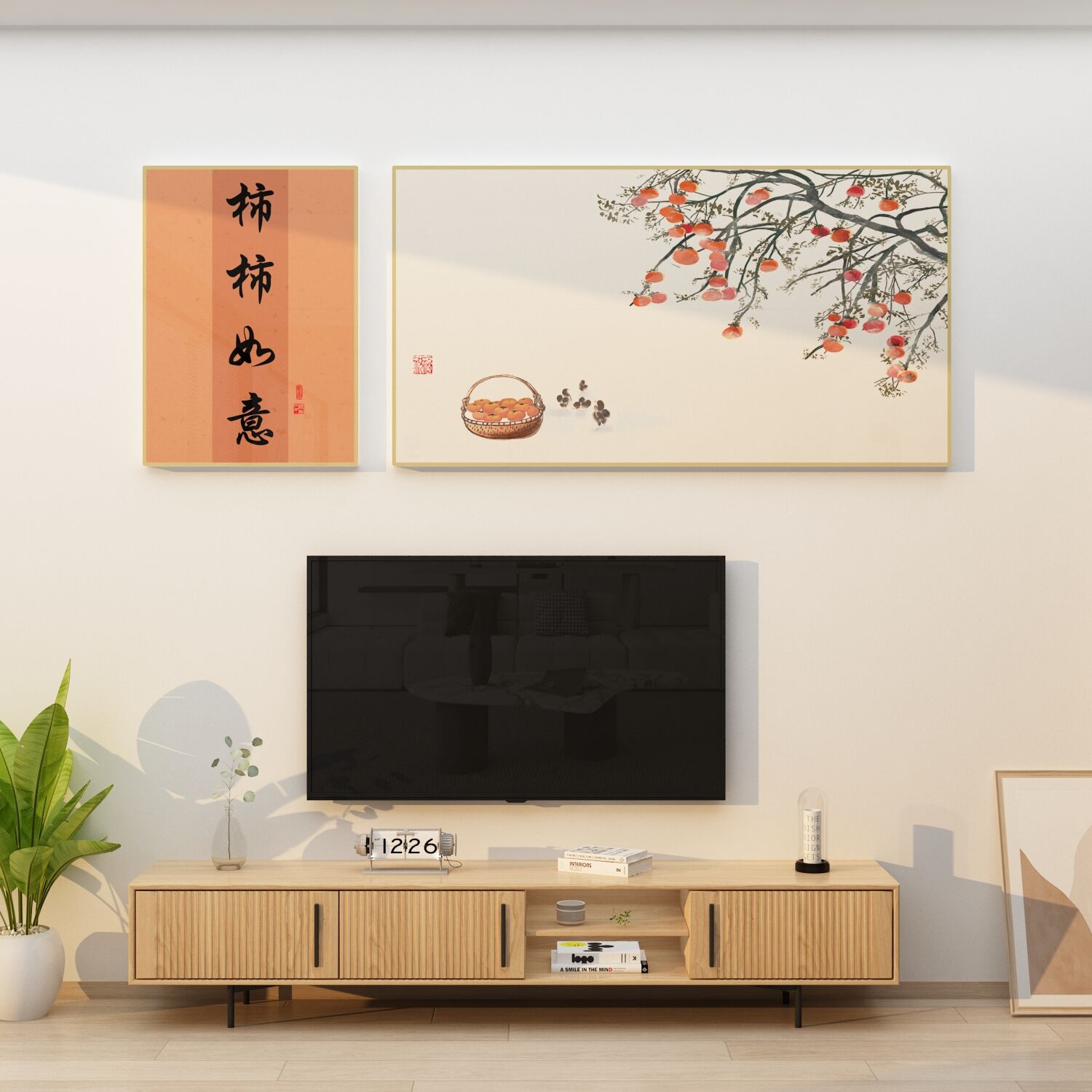 新中式春节场景布置电视背景墙壁画2022新款卧室床头上方装饰挂件