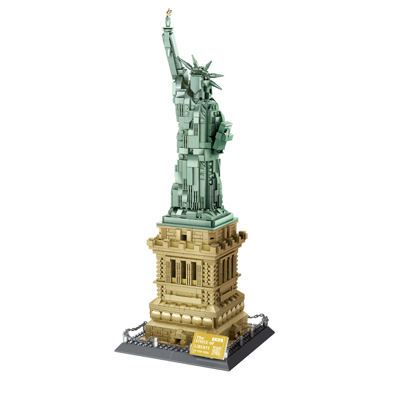 万格美国自由女神拼装积木小颗粒纽约雕像模型成人拼插益智