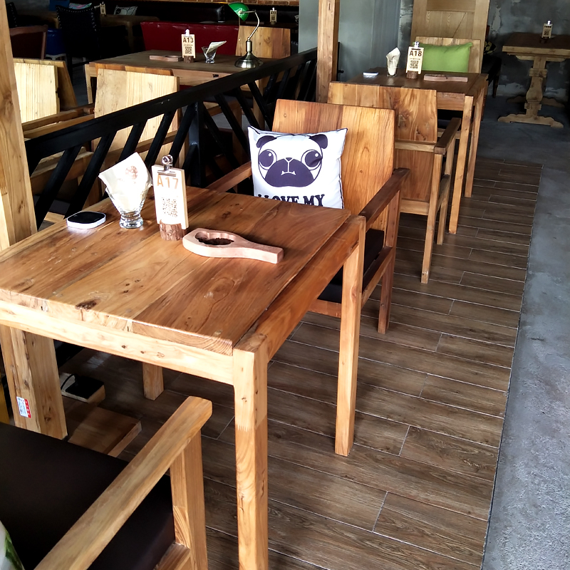 漫咖啡桌椅老榆木实木双人餐桌做旧小方桌老式咖啡桌八仙桌木桌面