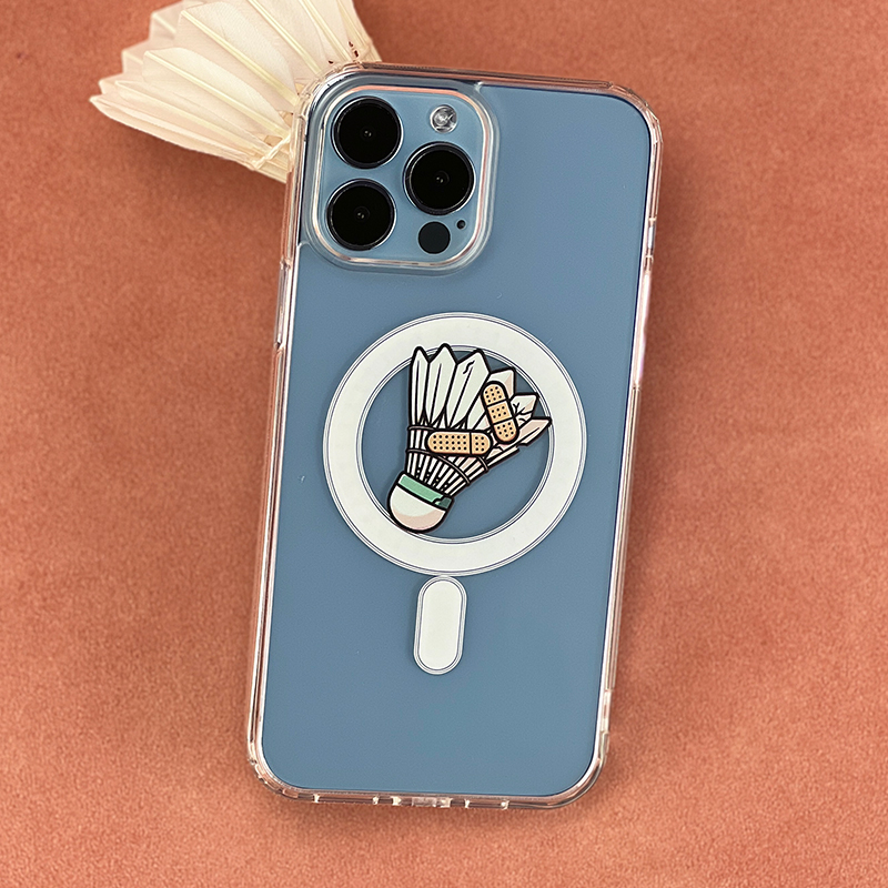 爱羽壳羽毛球主题手机保护套亚克力透明MagSafe磁吸充电适用于iPhone15promax苹果14pro创意简约创新设计13