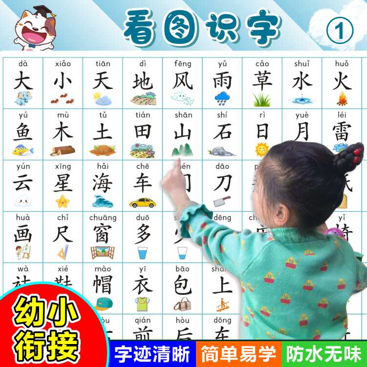 儿童宝宝看图识字挂图幼儿园小孩启蒙早教认字汉字表学习神器墙贴
