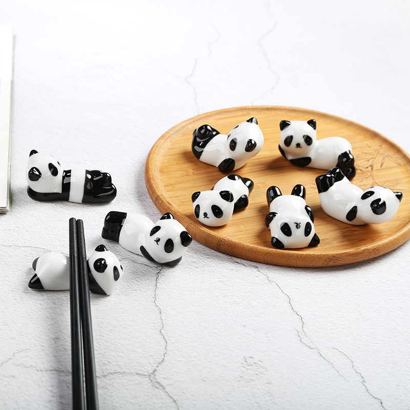 可爱卡通小熊猫陶瓷工艺品小摆件创意酒店餐桌筷子架筷托家用笔架