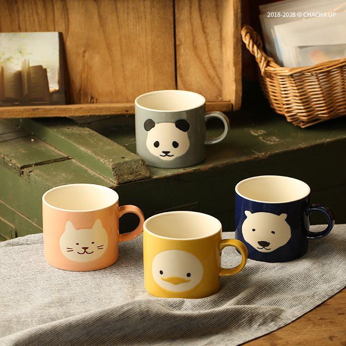 茶茶向上 日本IZAWA可爱动物头像陶瓷杯熊猫黄鸭猫茶杯咖啡杯水杯