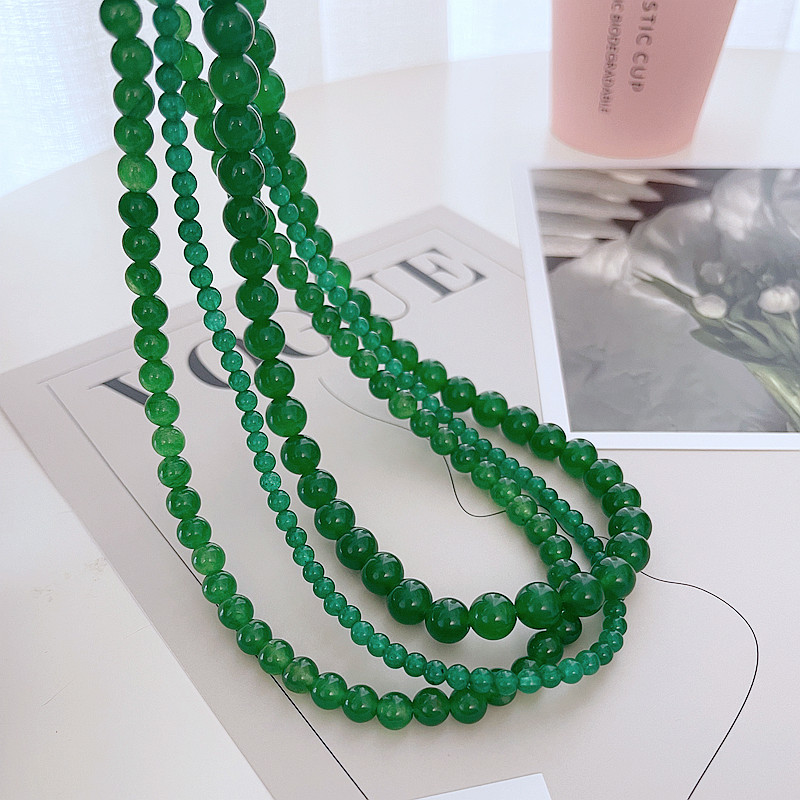 祖母绿色玉髓玛瑙串珠项链女复古气质新中式锁骨链显白高级感首饰