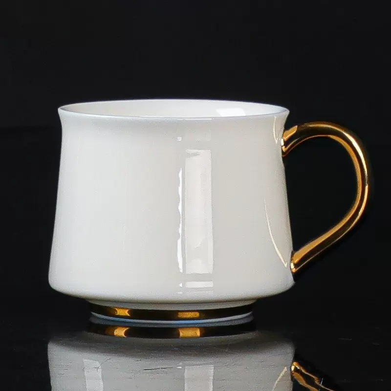 羊脂玉瓷咖啡杯单杯女士办公室泡茶杯带盖水杯个人马克杯礼盒礼品