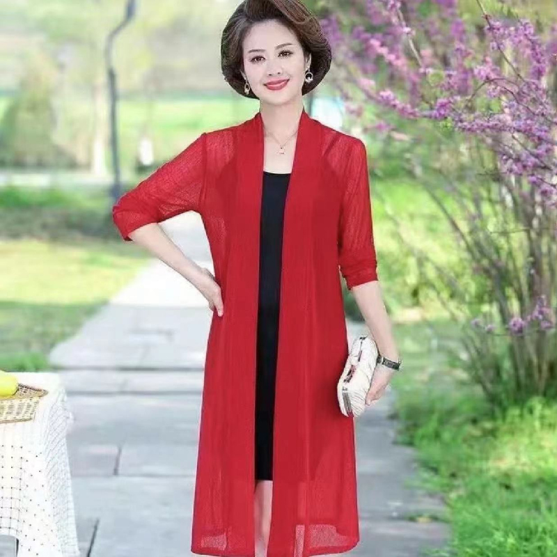 垂感时尚韩版女士冰丝披肩搭配连衣裙春夏季中长款防晒开衫两件套