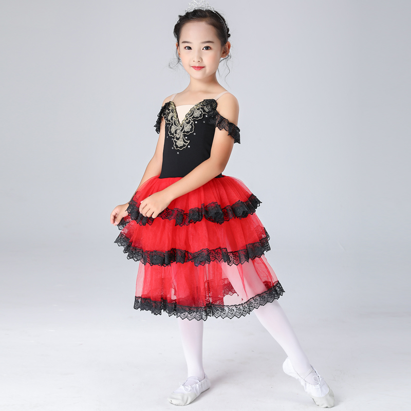 芭蕾舞蹈裙长纱裙天鹅湖现代舞裙吊带儿童吉赛尔芭蕾舞裙比赛考级