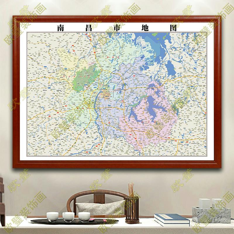 南昌市地图行政交通地形带框城区办公室挂画2023装饰画