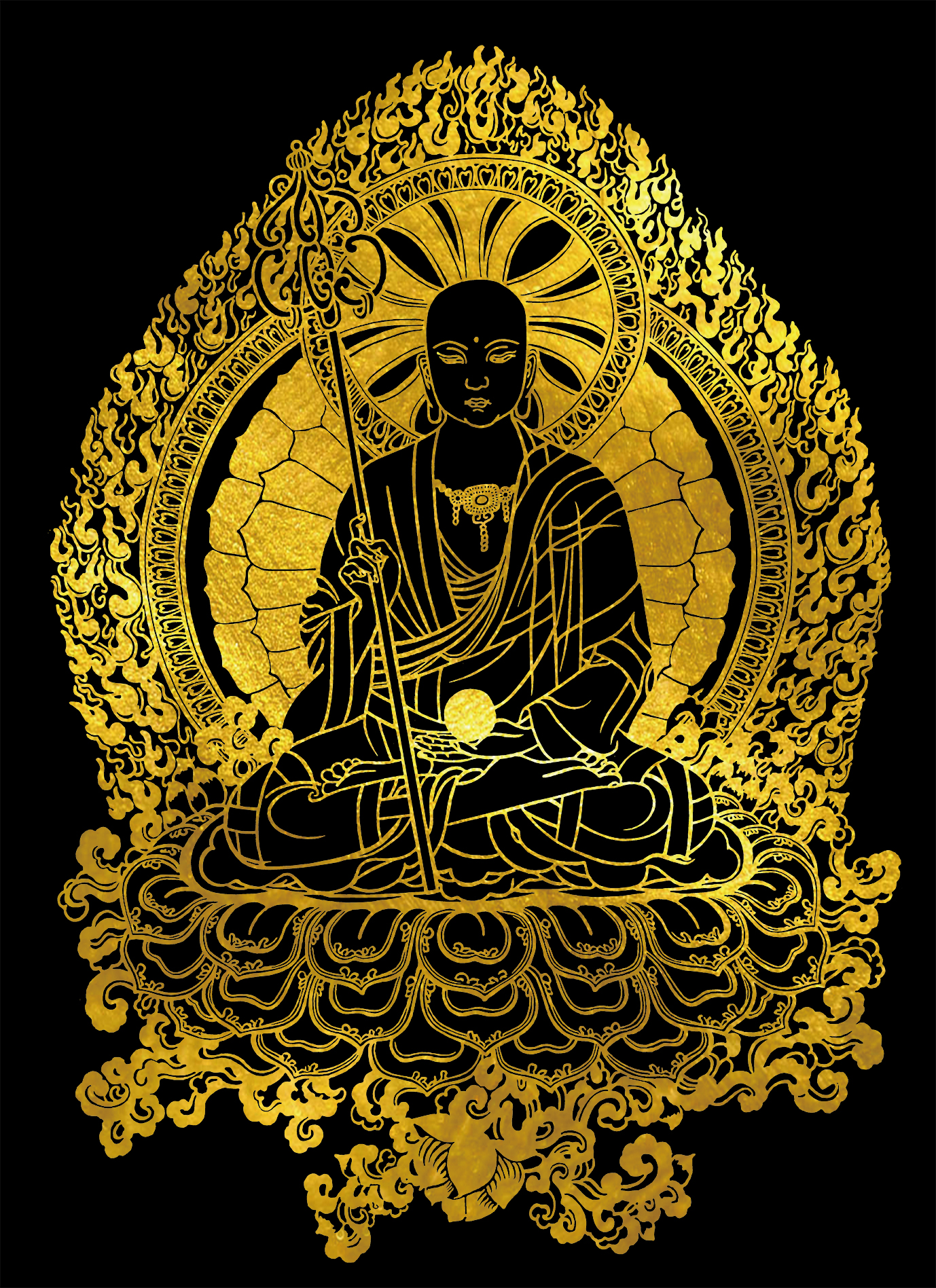 地藏王菩萨描金唐卡|静心减压|佛像涂色线稿|DIY手绘填色装饰画