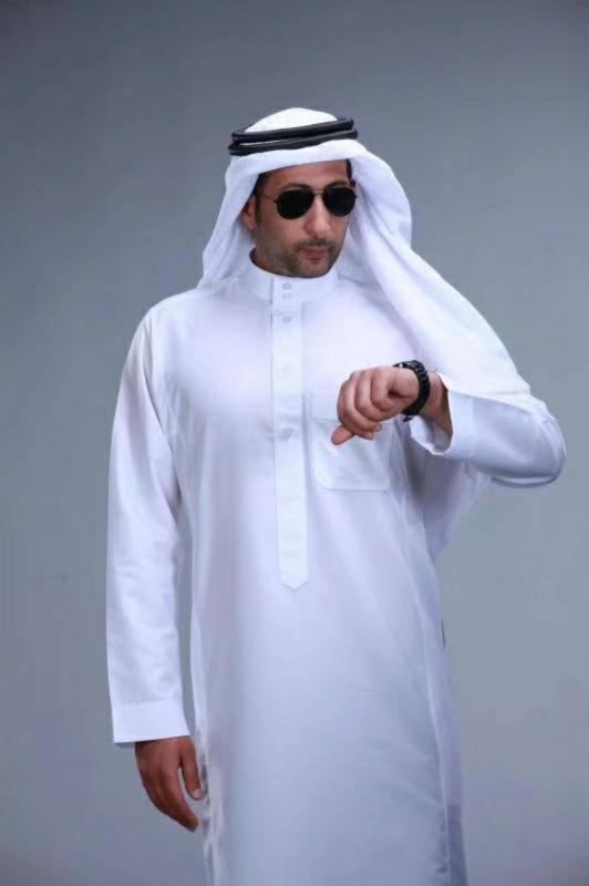 阿拉伯长袍男新款迪拜服装涤棉夏季薄款沙特中东头巾头箍男士套装