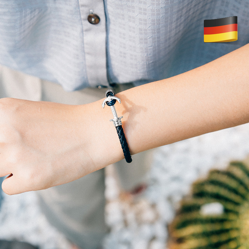 德国时尚小众设计钛钢海军船锚手链真皮个性简约情侣男女手表配饰