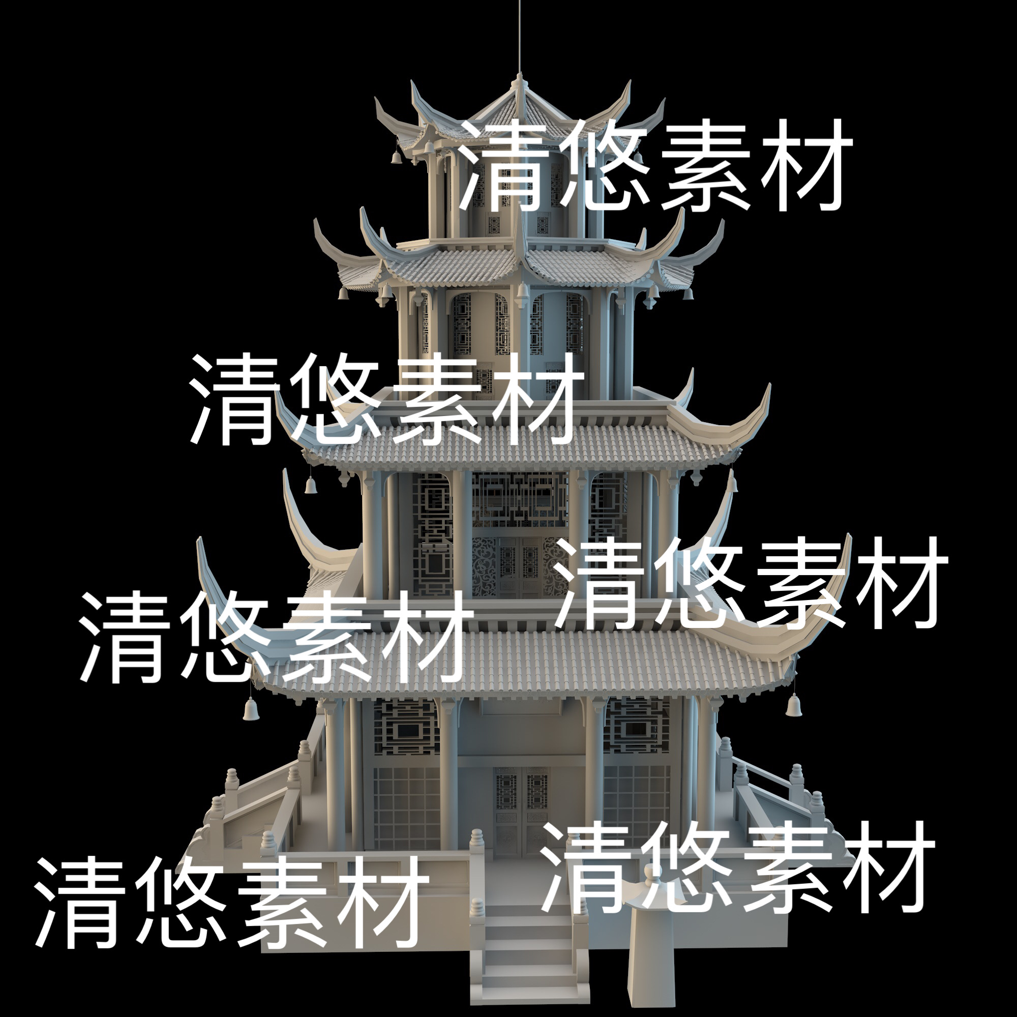 c4d fbx obj格式成都望江楼中国风古建筑塔楼模型文件 非实物D862