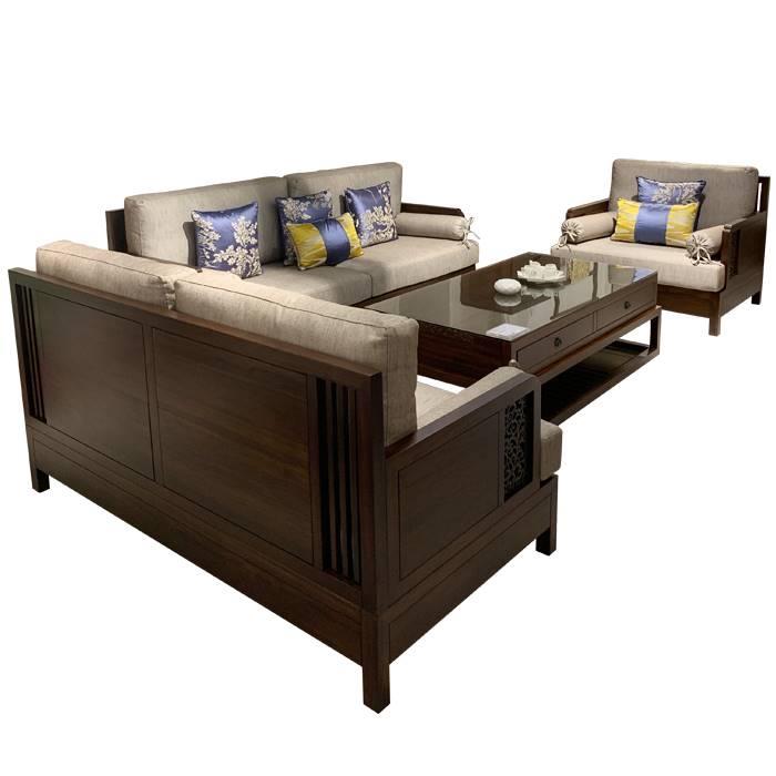 新中式沙发现在禅意别墅样板房客厅实木布艺沙发组合简约酒店家具